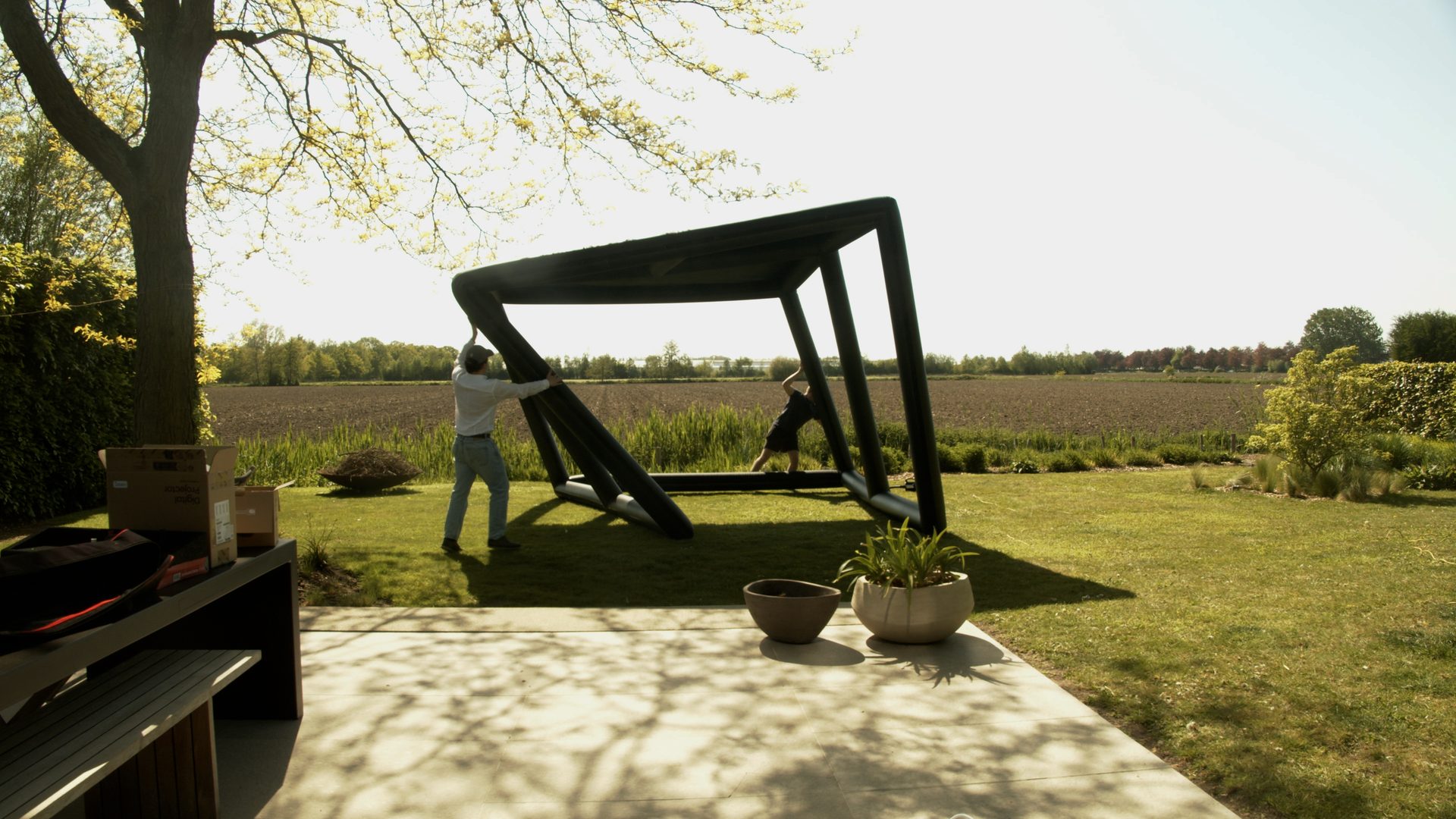 The ParTee simulator bay being set up outdoors